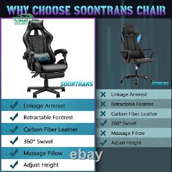 Gaming Chair with Footrest and Ergonomic Massage Lumbar Pillow PU Leather Office