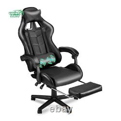 Gaming Chair with Footrest and Ergonomic Massage Lumbar Pillow PU Leather Office