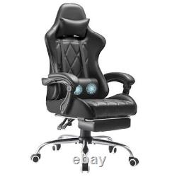 Gaming Chair with Footrest and Massage Lumbar Support, Ergonomic Computer Black