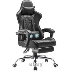 Gaming Chair with Footrest and Massage Lumbar Support, Ergonomic Computer Black