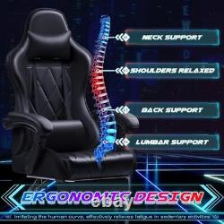 Gaming Chair with Footrest and Massage Lumbar Support, Ergonomic Computer Black