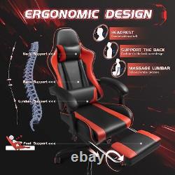 Gaming Chair with Footrest and Massage Lumbar Support Ergonomic Computer C