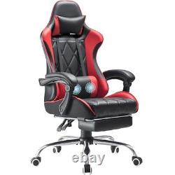 Gaming Chair with Footrest and Massage Lumbar Support, Ergonomic Computer Red