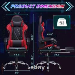 Gaming Chair with Footrest and Massage Lumbar Support, Ergonomic Computer Red