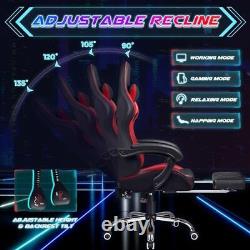 Gaming Chair with Footrest and Massage Lumbar Support, Ergonomic Computer Red