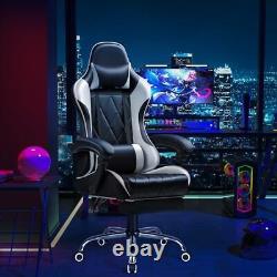 Gaming Chair with Footrest and Massage Lumbar Support, Ergonomic Computer White