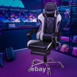 Gaming Chair with Footrest and Massage Lumbar Support, Ergonomic Computer White