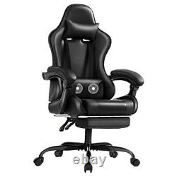 Gaming Chair with Footrest and Massage Lumbar Support, Video Racing Seat Black