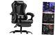 Gaming Chair with Footrest and Massage Lumbar Support, Video Racing Seat Black