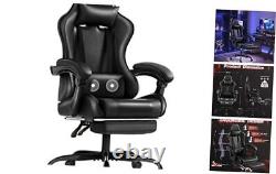 Gaming Chair with Footrest and Massage Lumbar Support, Video Racing Seat Black