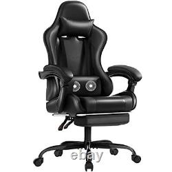 Gaming Chair with Footrest and Massage Lumbar Support, Video Racing Seat Black