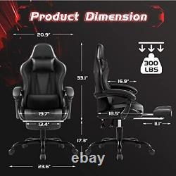 Gaming Chair with Footrest and Massage Lumbar Support, Video Racing Seat Black