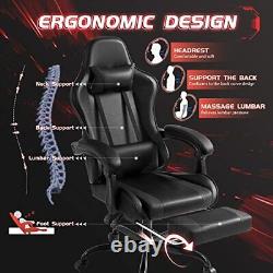 Gaming Chair with Footrest and Massage Lumbar Support, Video Racing Seat Black