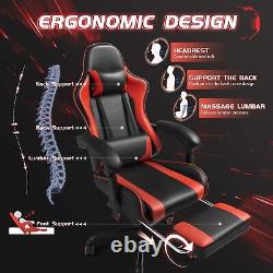 Gaming Chair with Footrest and Massage Lumbar Support, Video Racing Seat Heig