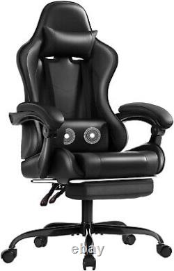 Gaming Chair with Footrest and Massage Lumbar Supportwith 360°Swivel and Headres