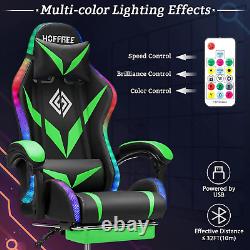 Gaming Chair with LED Lights and Massage Ergonomic Computer Chair with Footrest