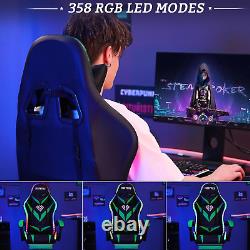 Gaming Chair with LED Lights and Massage Ergonomic Computer Chair with Footrest