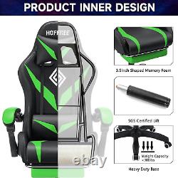 Gaming Chair with LED Lights and Massage Ergonomic Computer Chair with Footrest