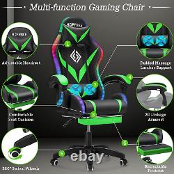 Gaming Chair with LED Lights and Massage Ergonomic Computer Chair with Footrest