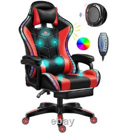 Gaming Chair with Massage, Computer Chair with Footrest, with Bluetooth Speaker