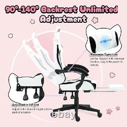 Gaming Chair with Plush Doggy, Massage Lumbar Support, Footrest, Headrest Ergo