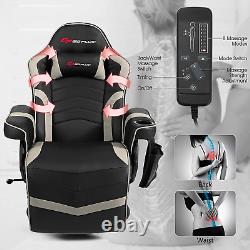 Gaming Recliner Massage Gaming Chair with Footrest Ergonomic PU Leather