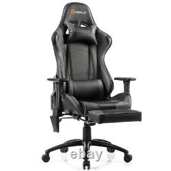 Goplus Massage Gaming Chair Adjustable Racing Chair withHeadrest& Footrest Grey