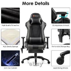 Goplus Massage Gaming Chair Adjustable Racing Chair withHeadrest& Footrest Grey