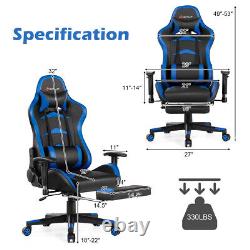 Goplus Massage Gaming Chair Reclining Racing Chair withLumbar Support Office Blue