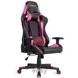 Goplus Massage Gaming Chair Reclining Racing Chair with Lumbar Support Pink