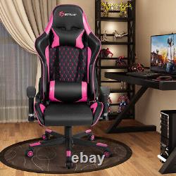 Goplus Massage Gaming Chair Reclining Racing Chair with Lumbar Support Pink