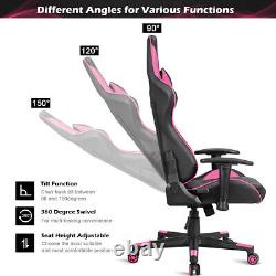 Goplus Massage Gaming Chair Reclining Racing Chair with Lumbar Support Pink