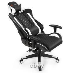 Goplus Massage Gaming Chair Reclining Racing Chair with Lumbar Support White