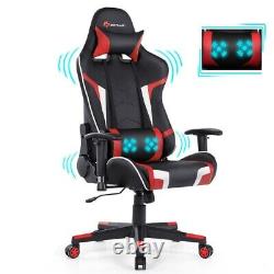 Goplus Massage Gaming Chair Reclining Swivel Racing Chair with Lumbar Support Red