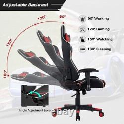 Goplus Massage Gaming Chair Reclining Swivel Racing Chair with Lumbar Support Red