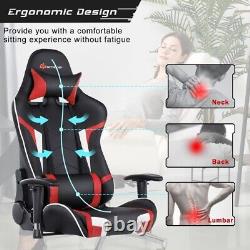 Goplus Massage Gaming Chair Reclining Swivel Racing Chair with Lumbar Support Red