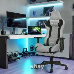 Gray Gaming Chair with Footrest and Massage High Back Ergonomic Lumbar Support