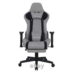 Gray Gaming Chair with Footrest and Massage High Back Ergonomic Lumbar Support