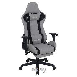 Gray Gaming Chair with Footrest and Massage High Back Ergonomic Lumbar Support