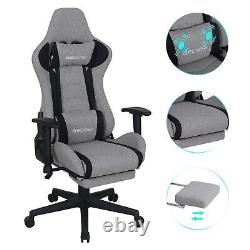 Gray Gaming Chair with Footrest and Massage High Back Ergonomic Lumbar Support