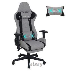 Gray Gaming Chair with Footrest and Massage High Back Ergonomic Lumbar Support