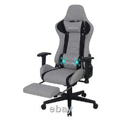 Gray Gaming Chair with Footrest and Massage High Back Ergonomic Lumbar Support