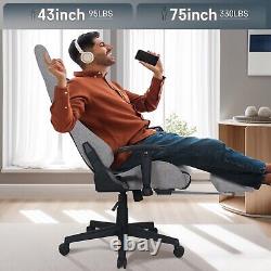 Gray Gaming Chair with Footrest and Massage High Back Ergonomic Lumbar Support