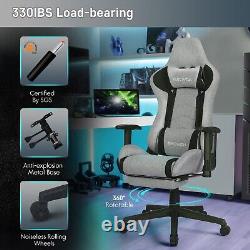 Gray Gaming Chair with Footrest and Massage High Back Ergonomic Lumbar Support