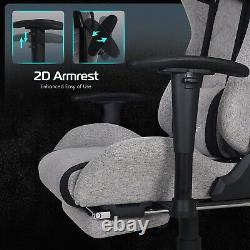 Gray Gaming Chair with Footrest and Massage High Back Ergonomic Lumbar Support