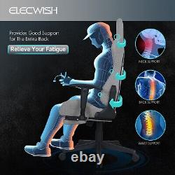 Gray Gaming Chair with Footrest and Massage High Back Ergonomic Lumbar Support