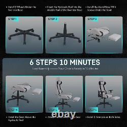 Gray Gaming Chair with Footrest and Massage High Back Ergonomic Lumbar Support