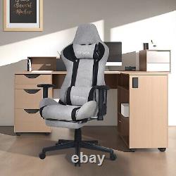 Gray Gaming Chair with Footrest and Massage High Back Ergonomic Lumbar Support