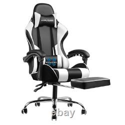 Gtplayer Gaming Chair with Footrest and Ergonomic Lumbar Massage Pillow Faux Lea