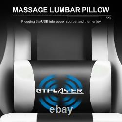 Gtplayer Gaming Chair with Footrest and Ergonomic Lumbar Massage Pillow Faux Lea